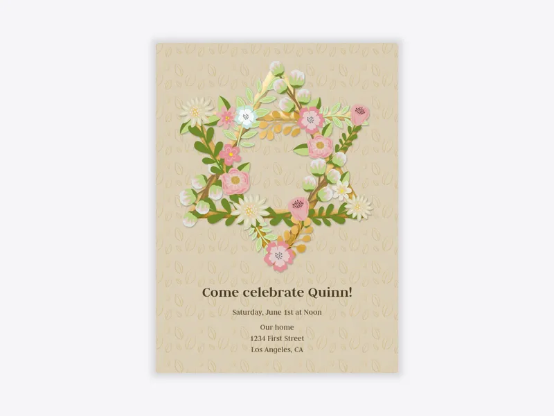 Floral Star of David - bar_bat_mitzvah - Invitation