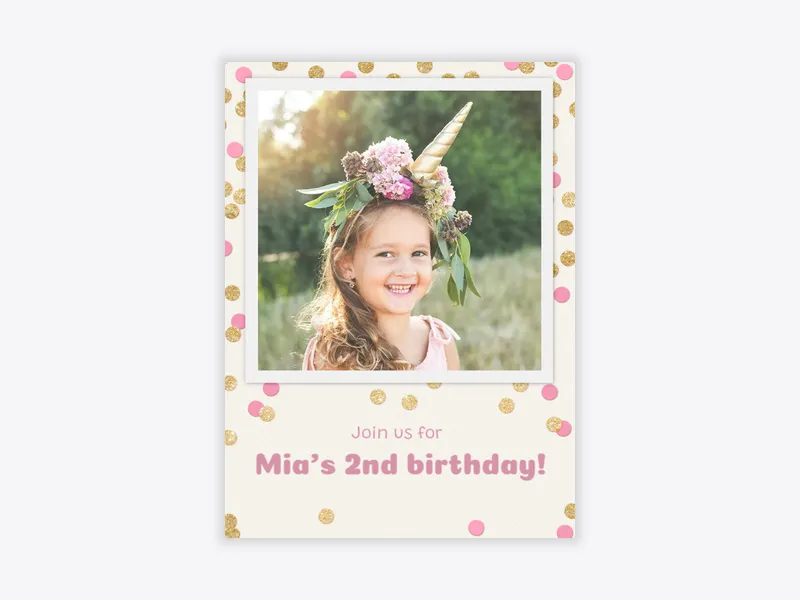 Festive Gold Confetti Pink 2nd Birthday (Photo) - 2nd_birthday - Invitation