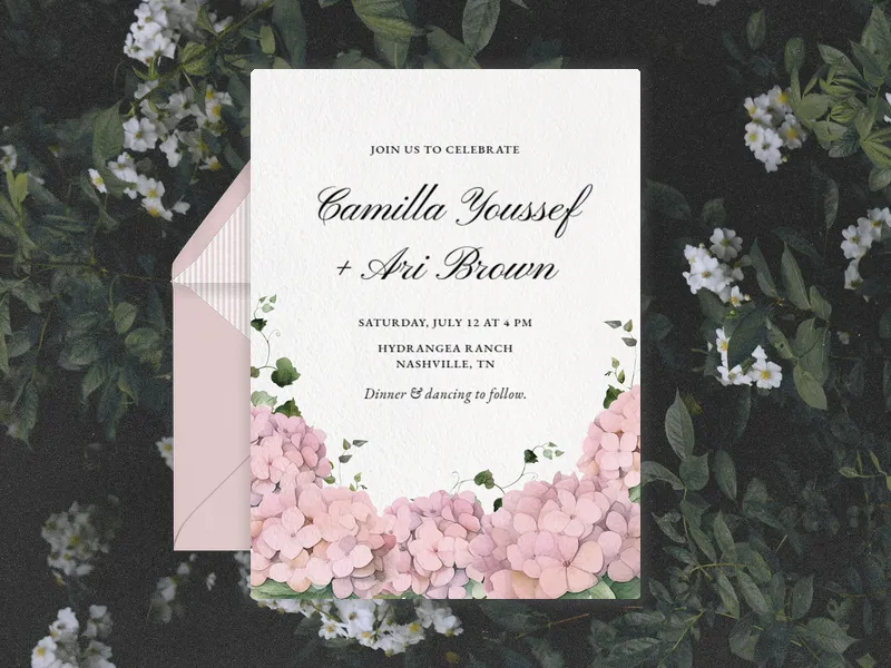 Pink Hydrangea Bunches - rehearsal_dinner - Invitation