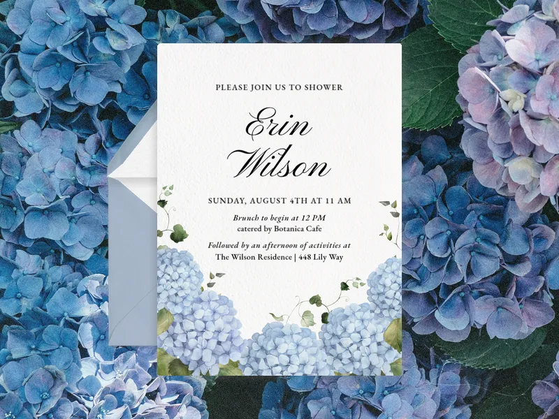 Hydrangea Bunches - baby - Invitation