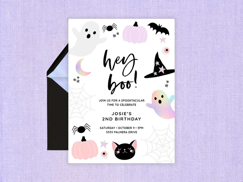 Holographic Hey Boo - halloween - Invitation