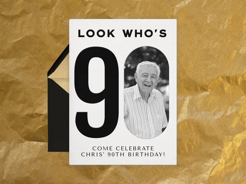 Modern Black & White (Photo) - 90th_birthday - Invitation