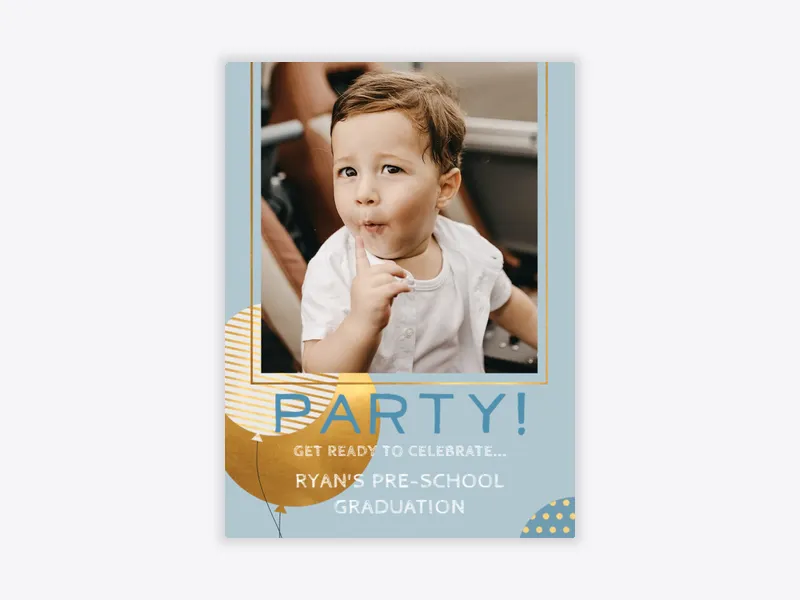 Blue & Golden Balloons (Photo) - babys_first - Invitation