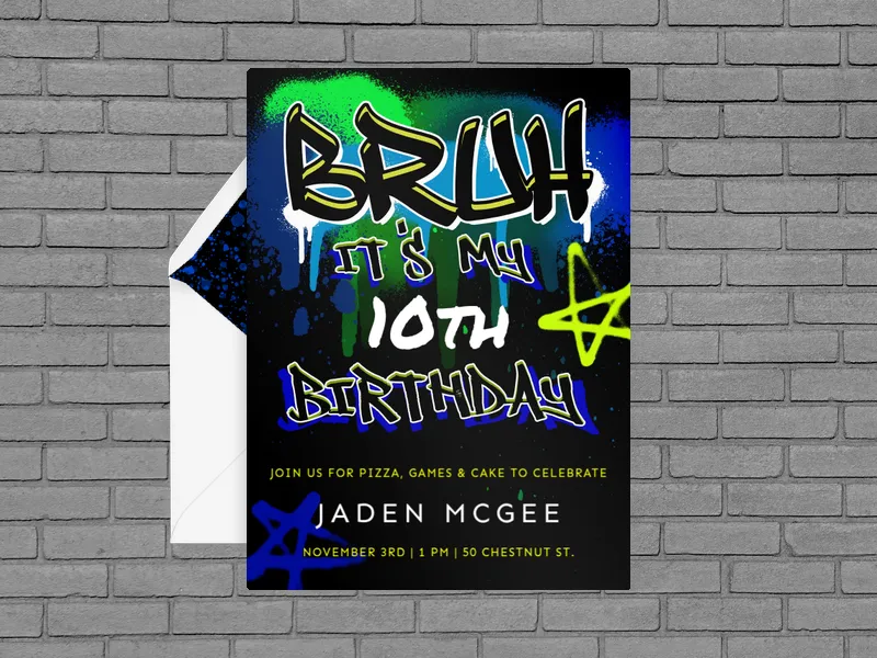 Dark Neon Splash - 9th_birthday - Invitation