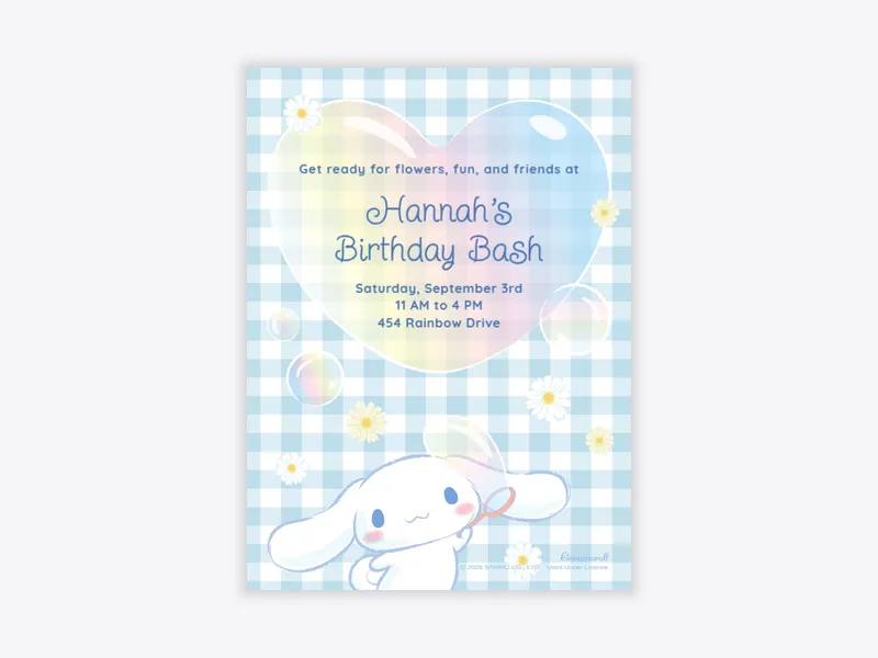 Sanrio’s Cinnamoroll: Gingham & Bubbles - sanrio - Invitation