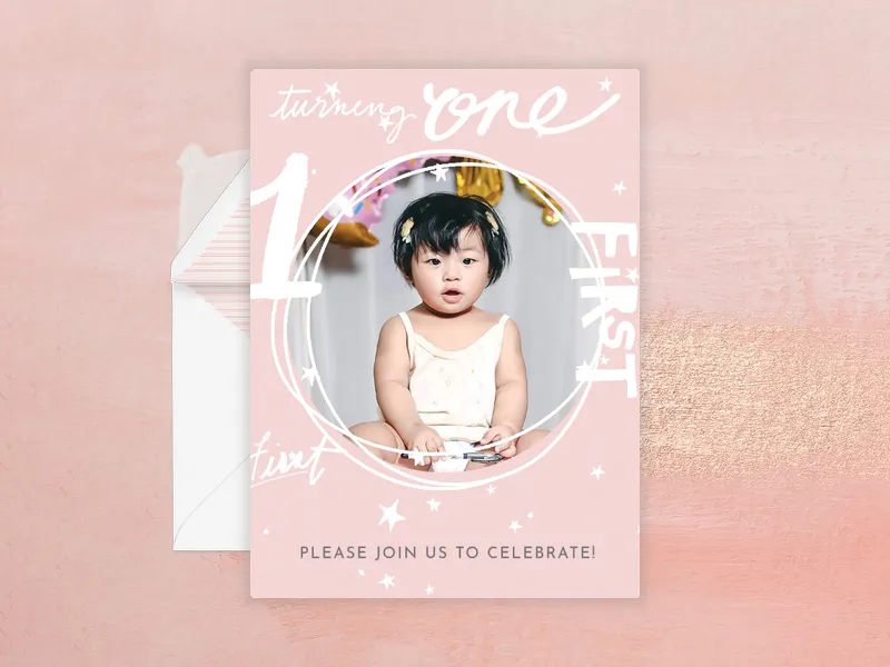 One Words Pink (Photo) - babys_first - Invitation