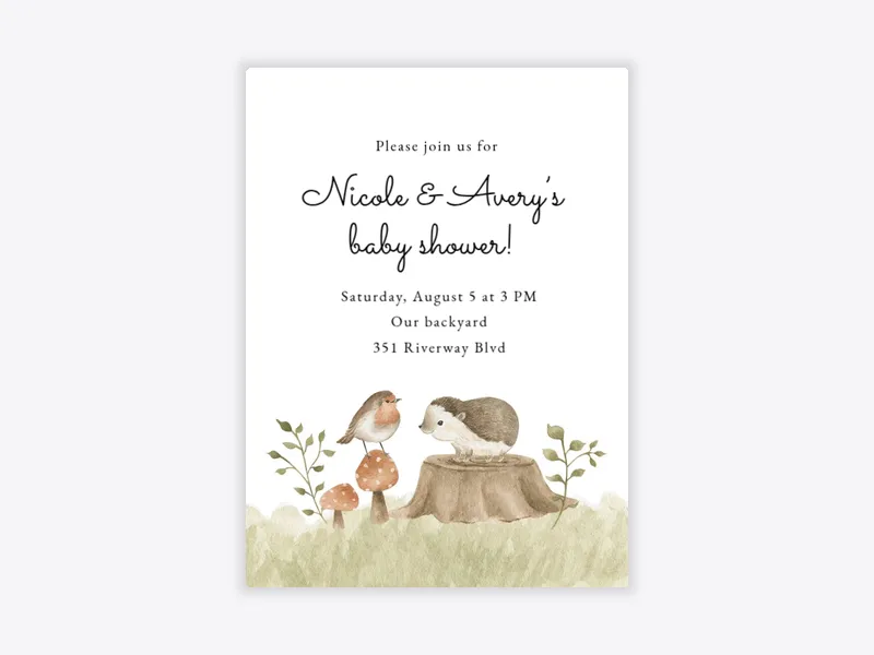 Robin & Hedgehog - baby - Invitation