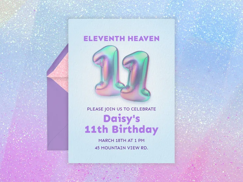 Holographic Balloons - 11th_birthday - Invitation