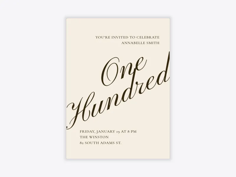 Cursive Numbers - 100th_birthday - Invitation