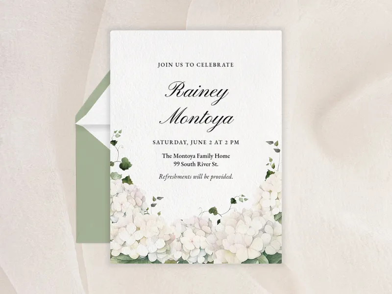 Hydrangea Bunches Invitation premium template design
