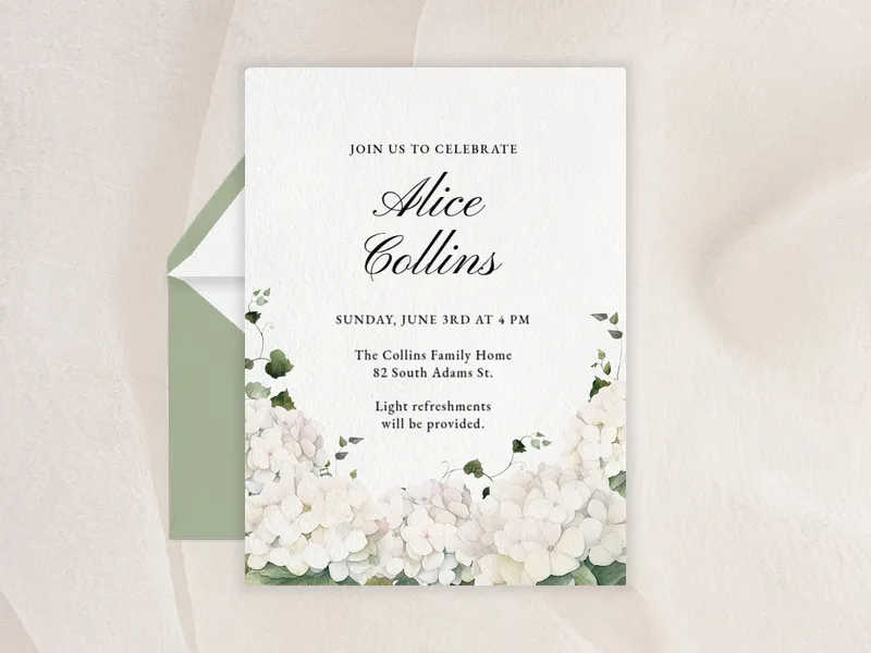 Hydrangea Bunches Invitation premium template design