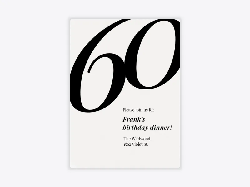 Big Number: Milestone Birthday - 60th_birthday - Invitation