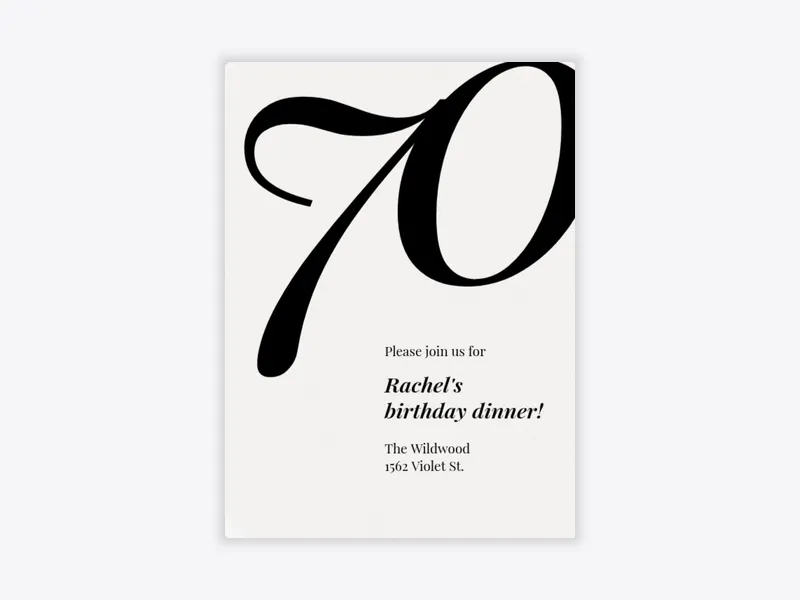 Big Number: Milestone Birthday - 70th_birthday - Invitation
