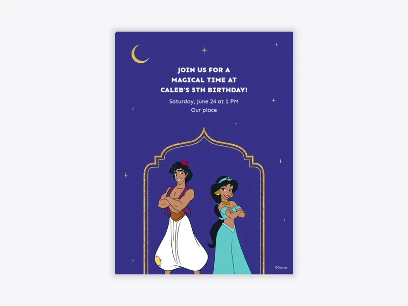 Disney’s Aladdin: Aladdin & Jasmine Invitation free template design