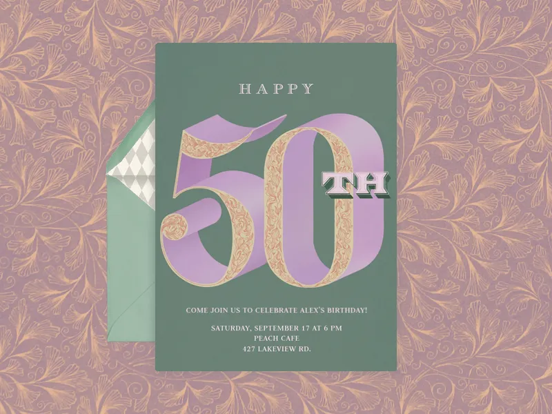 Decorative Shadow Number - 50th_birthday - Invitation