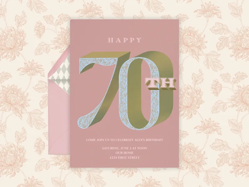 Decorative Shadow Number - 70th_birthday - Invitation