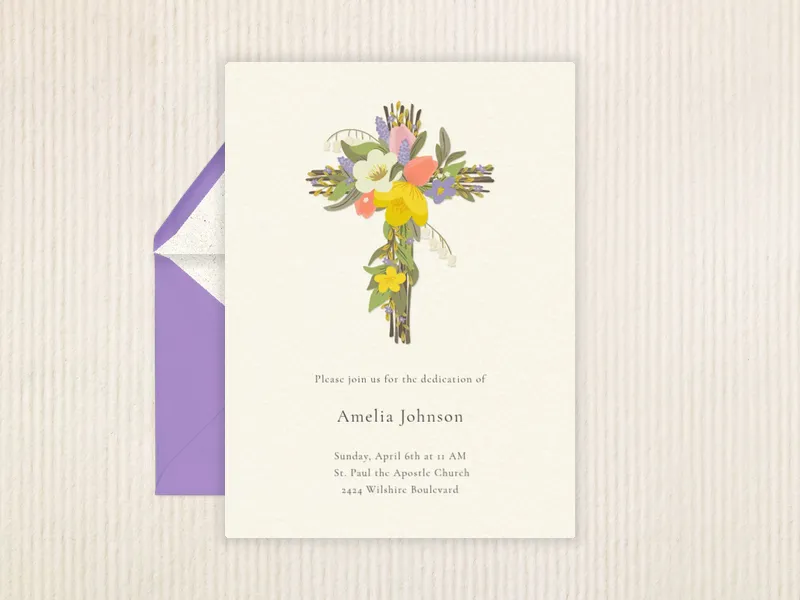 Floral Spring Cross - religious - Invitation