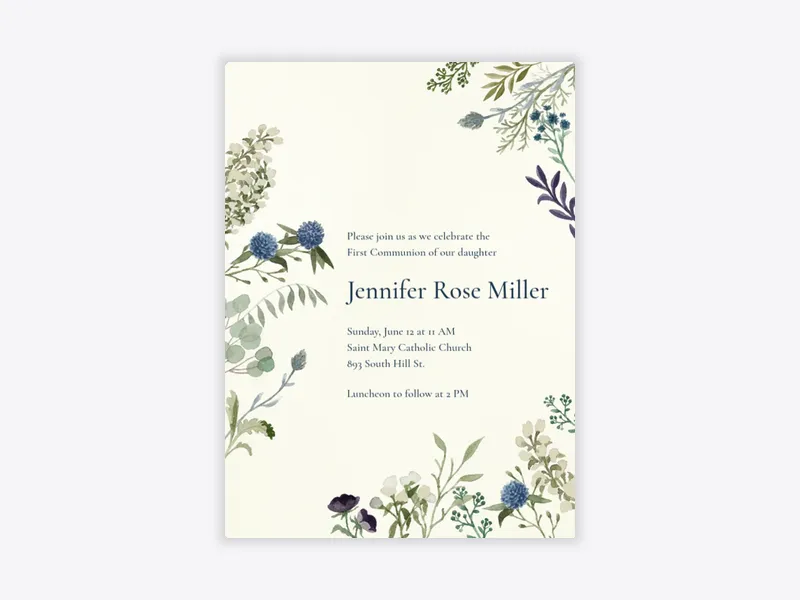 Green Floral Watercolor - religious - Invitation