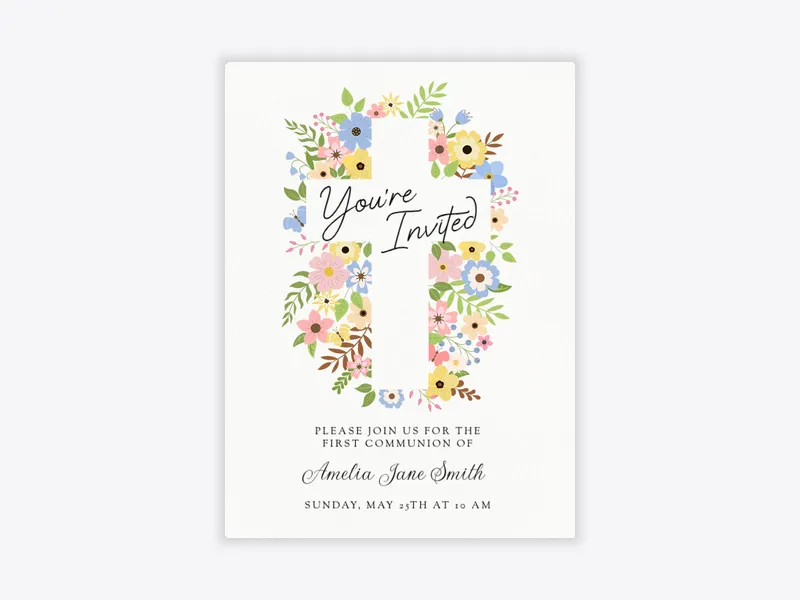 Cross & Flora - religious - Invitation