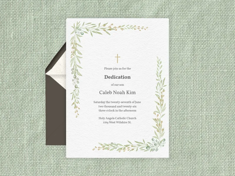Greenery Cross Border - religious - Invitation