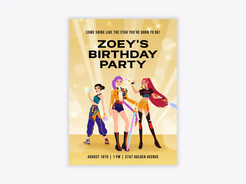 Superstar Shimmer - 9th_birthday - Invitation