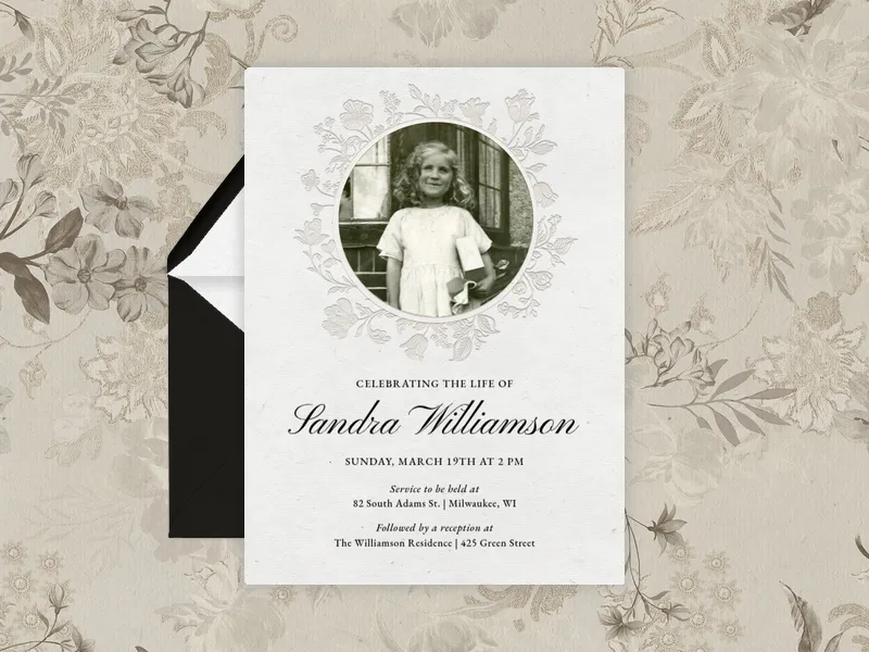 Debossed Flowers (Photo) - funeral_memorial_service - Invitation