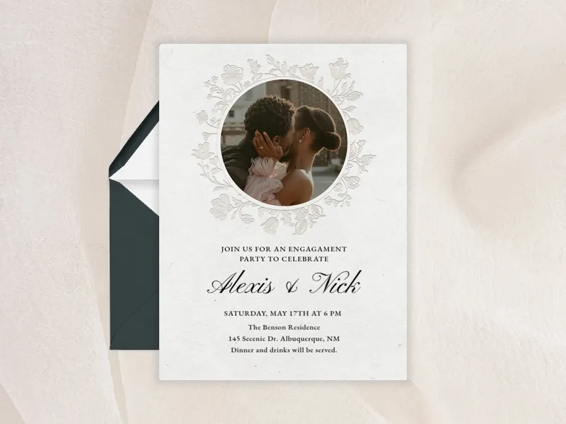 Debossed Flowers (Photo) - engagement - Invitation
