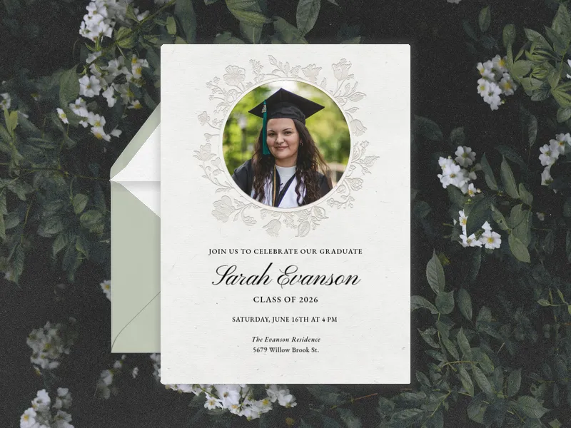 Debossed Flowers (Photo) - graduation - Invitation