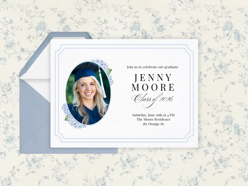 Hydrangea Frame (Photo) - graduation - Invitation