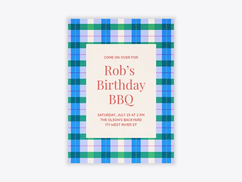 Tartan Picnic Blanket - bbq - Invitation