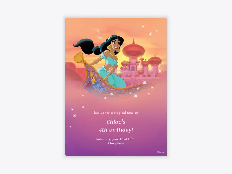 Disney’s Aladdin: Jasmine Invitation free template design