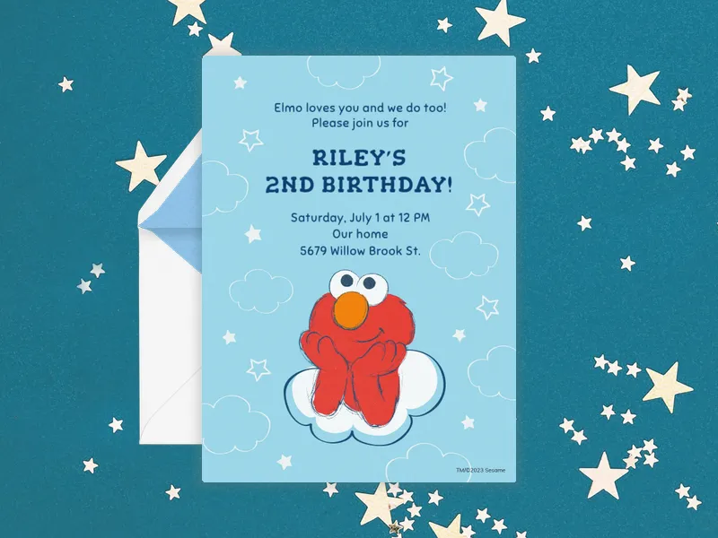 Sesame Street: Elmo & Rainbows - 2nd_birthday - Invitation