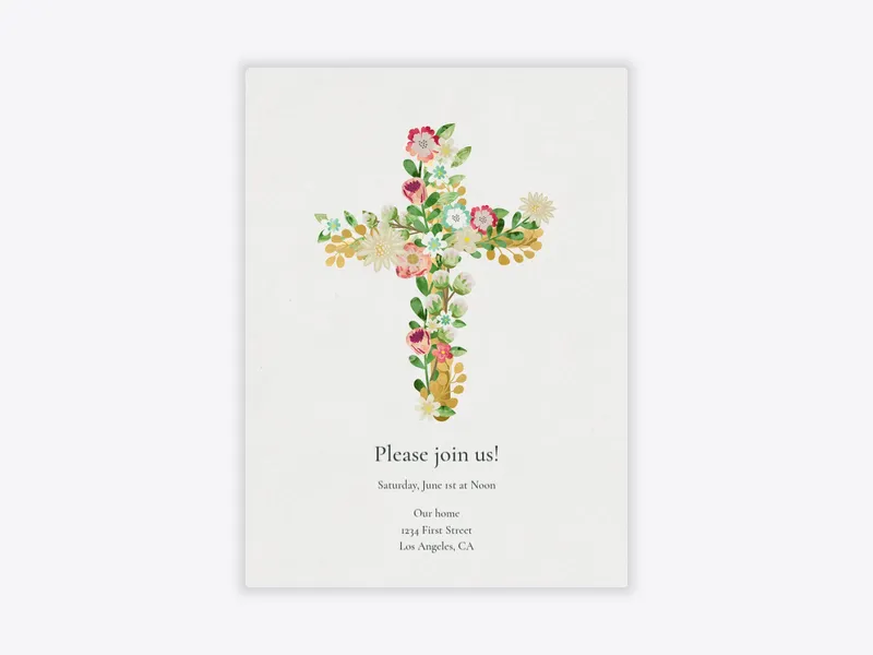 Floral Cross - baby_dedication - Invitation