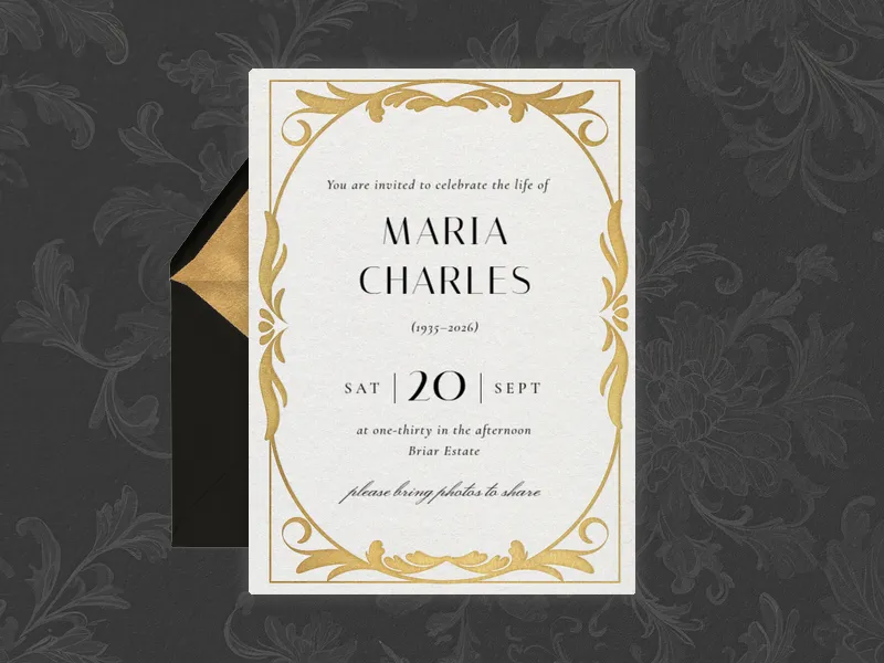 Ornate Leaves - funeral_memorial_service - Invitation