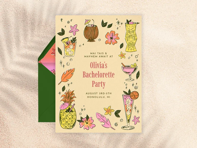 Tiki Drinks Paradise - bachelorette - Invitation