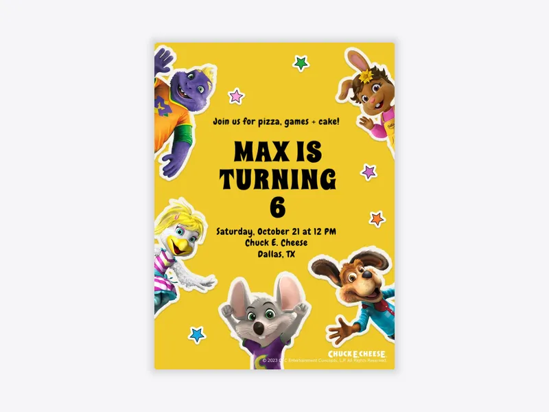 Chuck E Cheese: Sticker Collection - chuck_e_cheese - Invitation