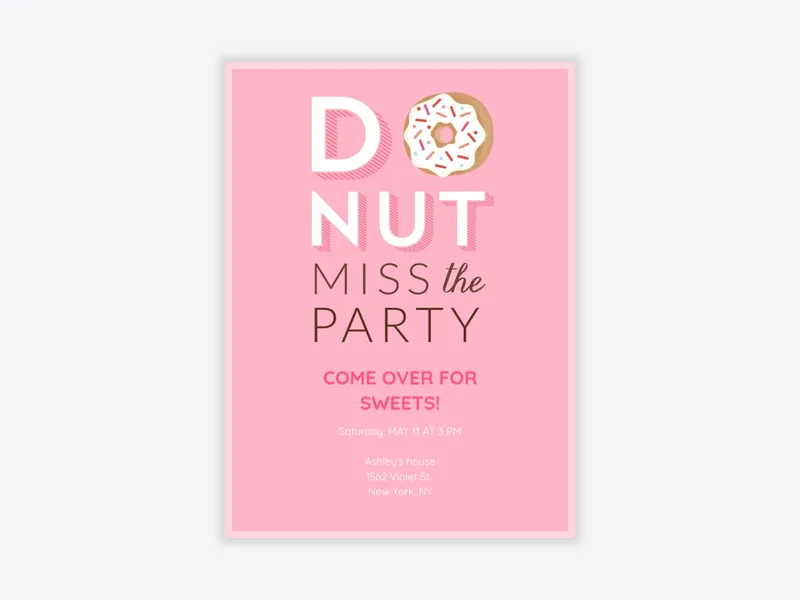 Donut Miss The Party Pink Invitation free template design
