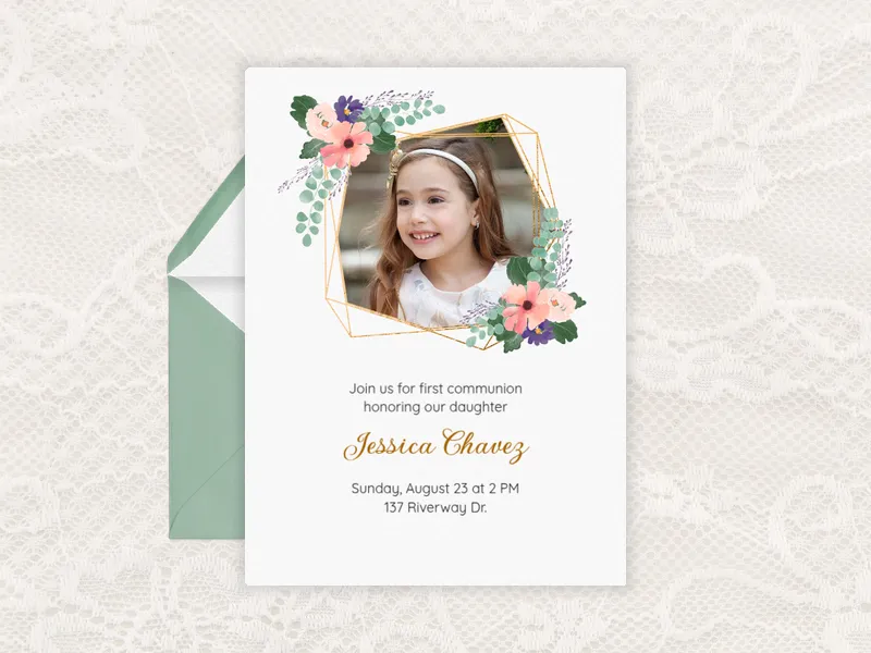 Floral Geometric Garland (Photo) - religious - Invitation
