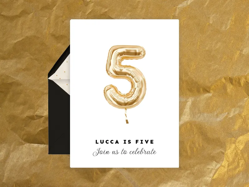 Gold Mylar Number Balloon - 5th_birthday - Invitation