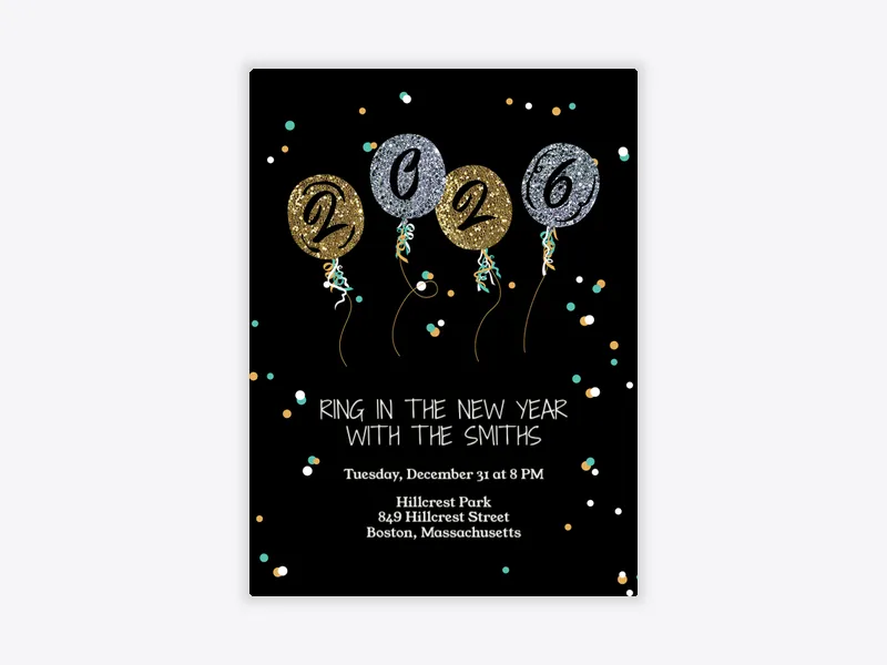 Glitter Balloons - new_years - Invitation