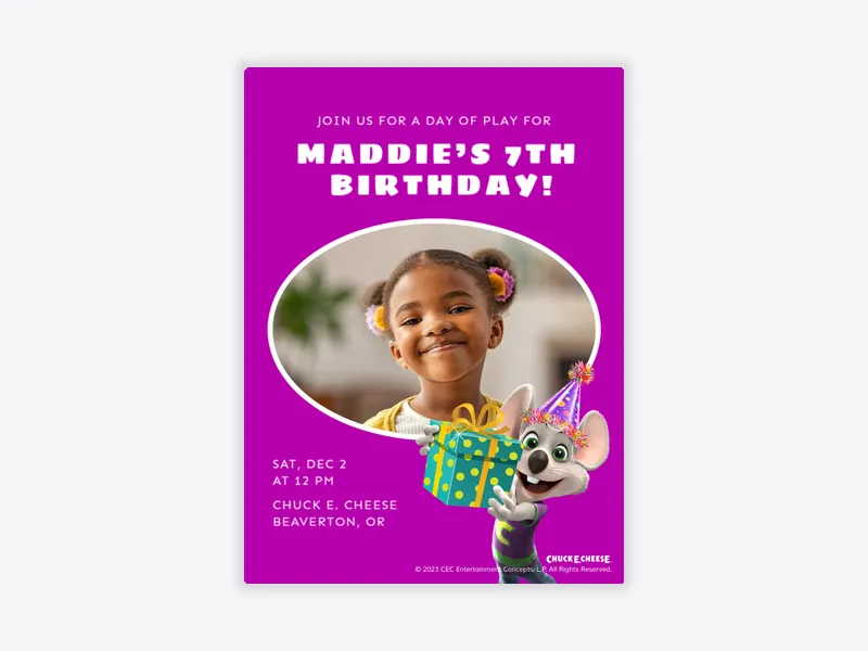 Chuck E Cheese: Party Hat (Photo) - chuck_e_cheese - Invitation