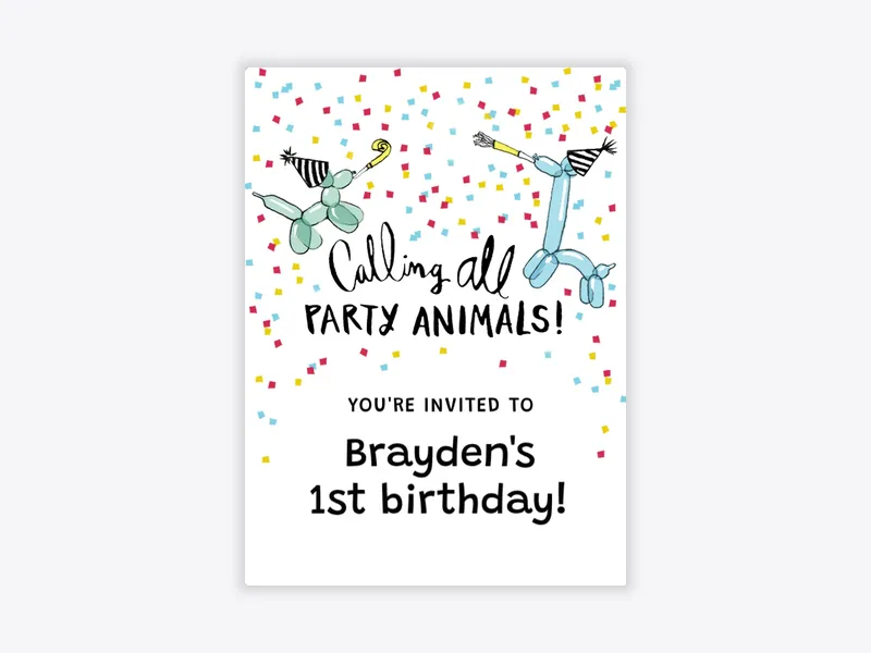 Party Animal Balloons Invitation free template design