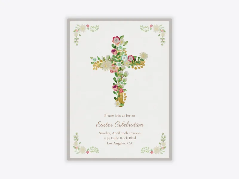 Floral Cross Border - easter - Invitation