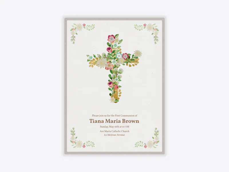 Floral Cross Border - religious - Invitation