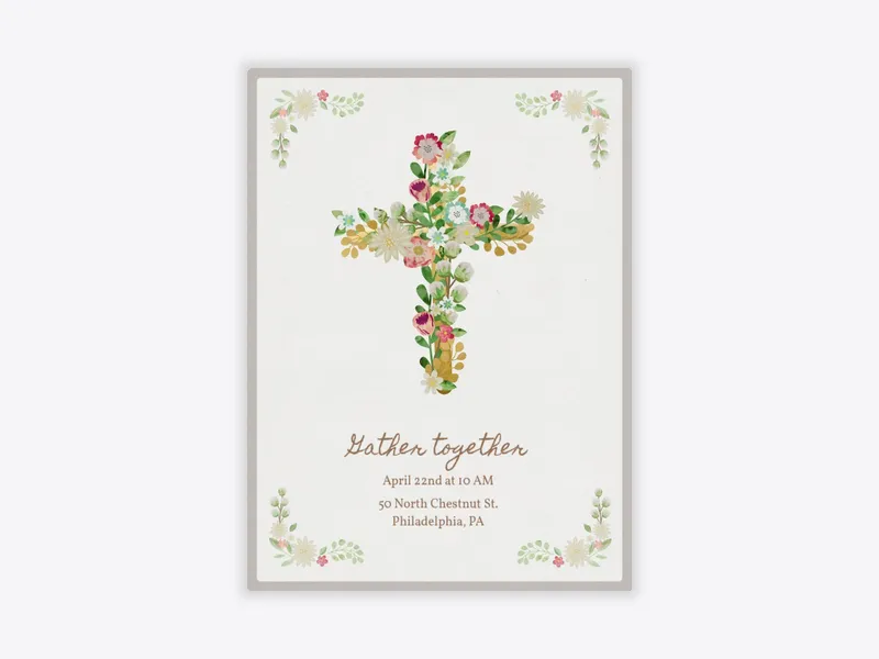 Floral Cross Border - funeral_memorial_service - Invitation