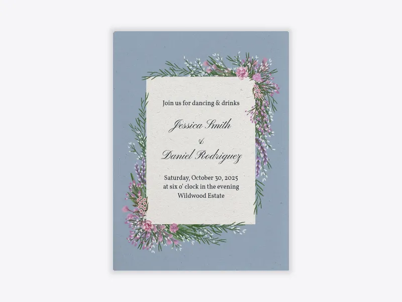 Antique Blue Bouquet Invitation free template design