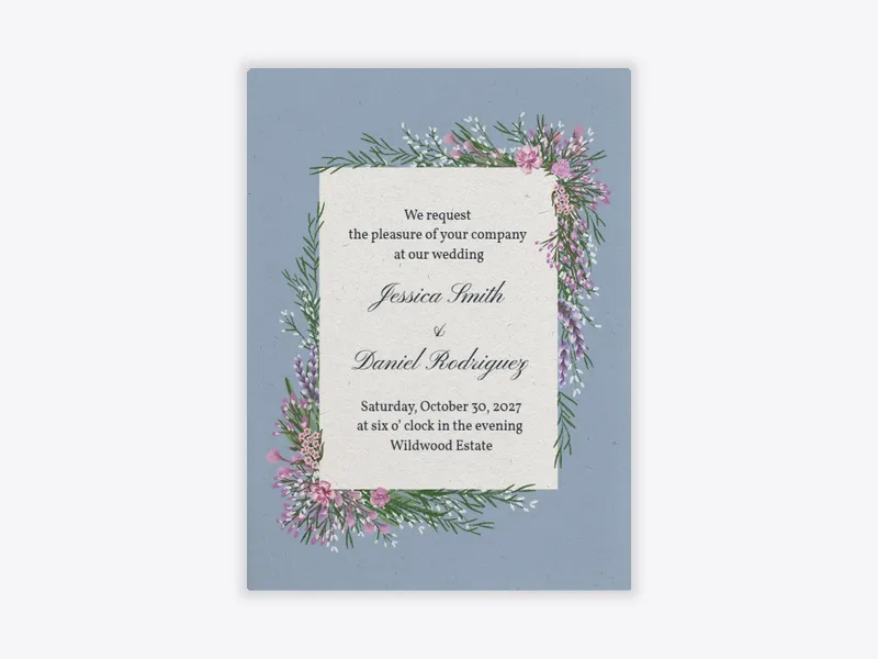 Antique Blue Bouquet Invitation free template design