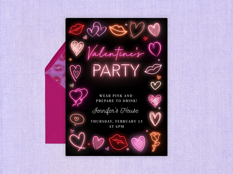 Neon Kisses - galentines_day - Invitation