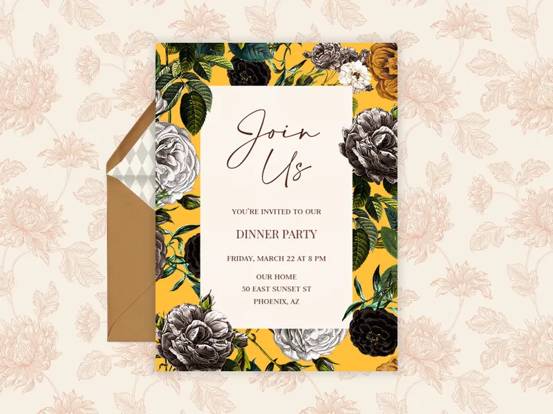 Vintage Flowers - dinner_party - Invitation