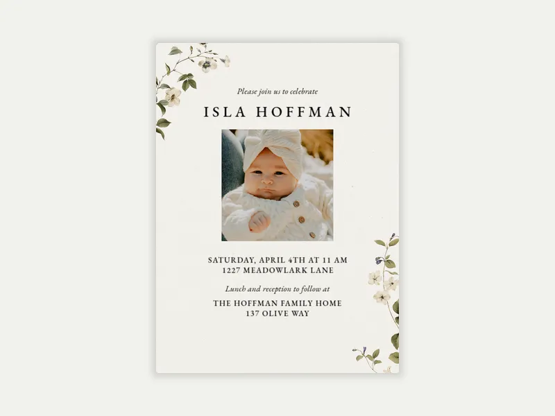 Delicate Vines (Photo) - baptism - Invitation